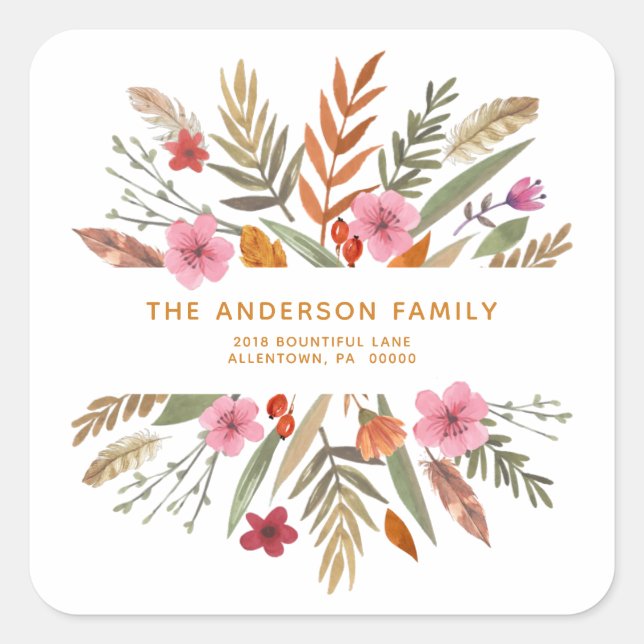 STICKER CARRÉ REMERCIER FESTIVE FALL FOLIAGE ADRESSE DE RETOUR (Devant)