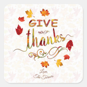 Sticker Carré Remerciez Les Feuilles D'Automne Thanksgiving Mono