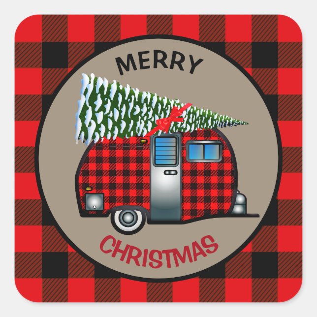 Sticker Carré Remorque de Camper de Noël à Buffalo (Devant)
