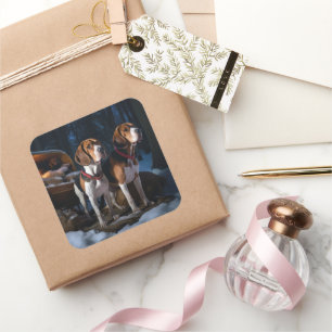 Sticker Carré Renard américain de langue anglaise enneigé Noël t
