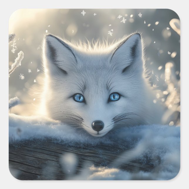 Sticker Carré Renard arctique aux yeux bleus submergeants (Devant)