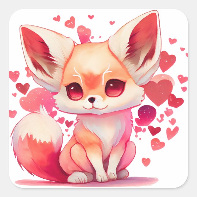 Sticker Carré Renard au cœur mignon pour la Saint-Valentin (Devant)