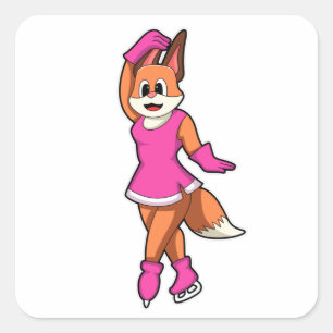 Sticker Carré Renard au patinage sur glace avec patins sur glace