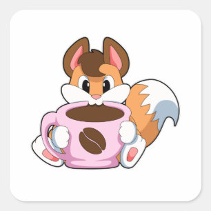 Sticker Carré Renard avec Coupe de café