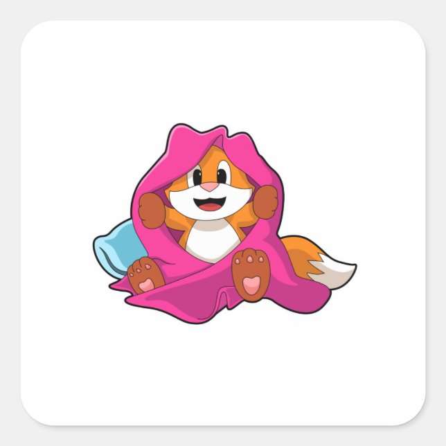Sticker Carré Renard avec Coussin et couverture (Devant)