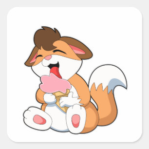 Sticker Carré Renard avec crème glacée fraise