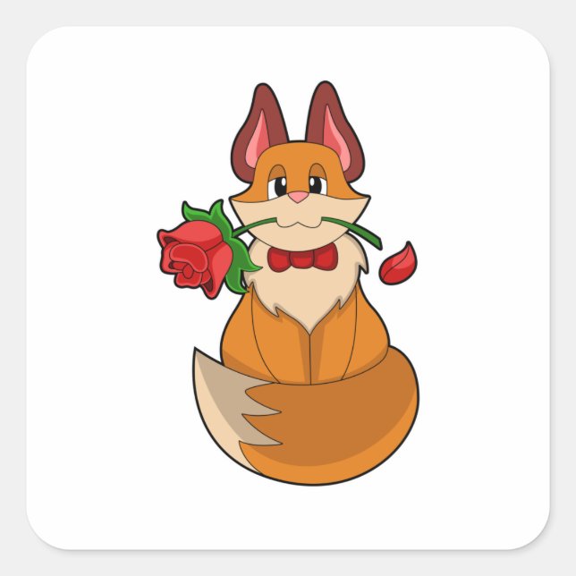 Sticker Carré Renard avec fleur Rose (Devant)