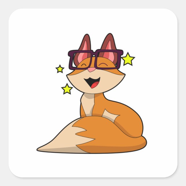 Sticker Carré Renard avec lunettes (Devant)