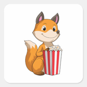 Sticker Carré Renard avec Popcorn