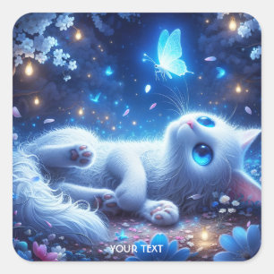 Sticker Carré Renard blanc couché mignon Imaginaire