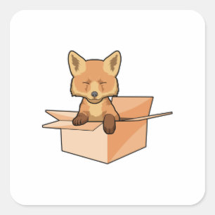 Sticker Carré Renard comme bébé dans la boîte