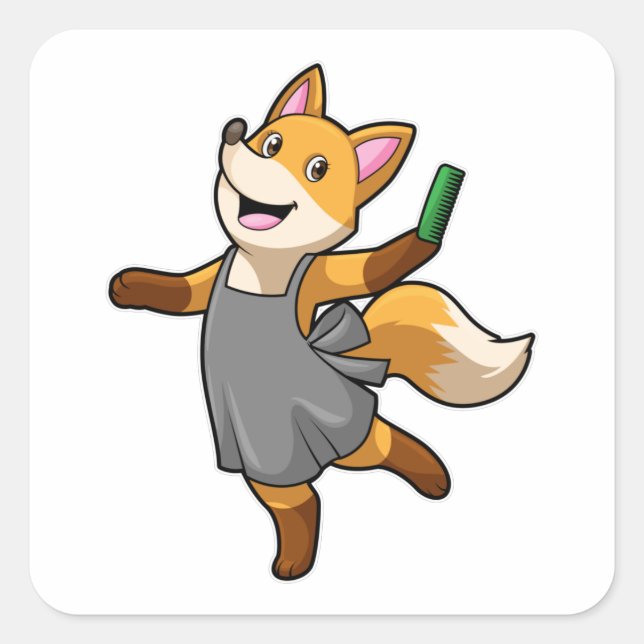 Sticker Carré Renard comme coiffeur avec ciseaux (Devant)