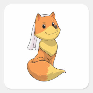 Sticker Carré Renard comme mariée avec voile