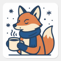 Renard d'hiver Cozy avec du cacao chaud