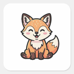 Sticker Carré Renard effronté – Illustration mignonne Kawaii