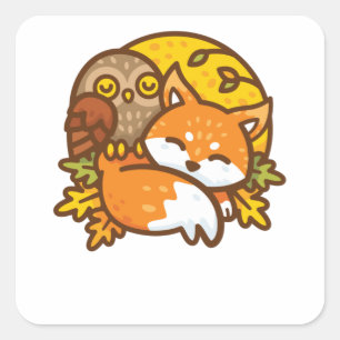 Sticker Carré Renard et hibou