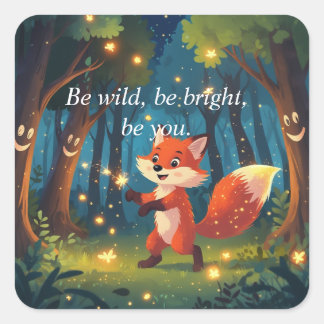 Sticker Carré Renard Magique Mignon