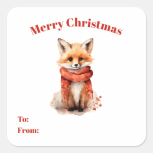 Sticker Carré Renard mignon en écharpe rouge pour et depuis un c