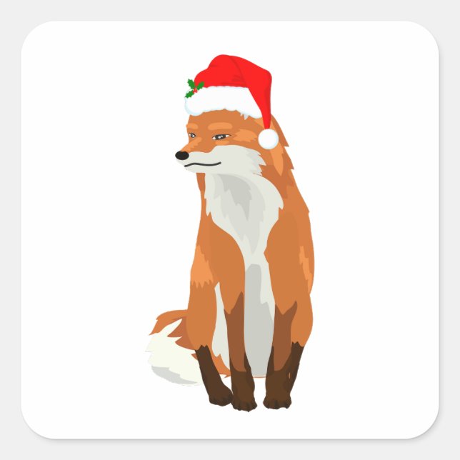 Sticker Carré Renard portant un chapeau de Père Noël laid Sweat  (Devant)