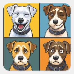 Sticker Carré Renard Terrier Pop Art Vibrant Motif Sans Couture 