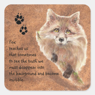 Sticker Carré Renard, Totem animal, Guide de l'esprit, Symbole