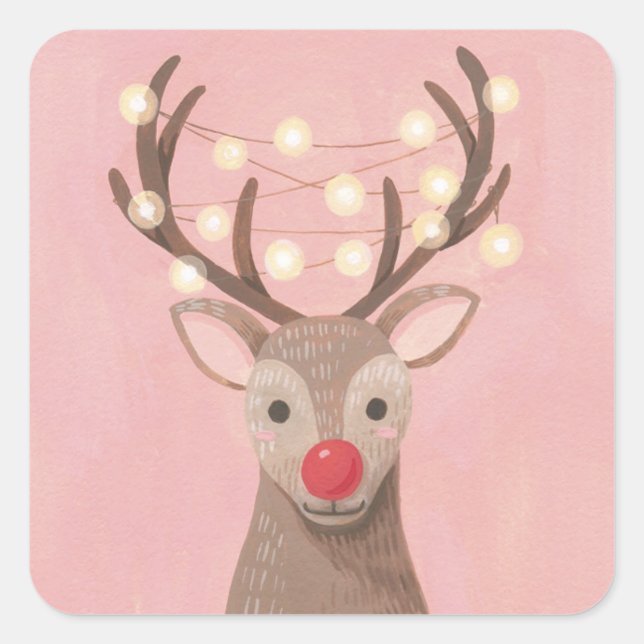 Sticker Carré Renneau à Nez Rouge de Noël  (Devant)