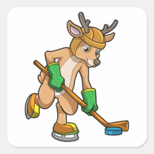 Sticker Carré Rennes au hockey sur glace avec bâton de hockey su