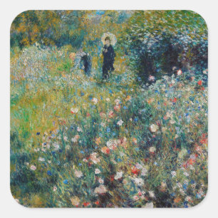 Sticker Carré Renoir - Femme avec un parasol dans un jardin