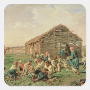 Sticker Carré Repos pendant la fenaison, 1861