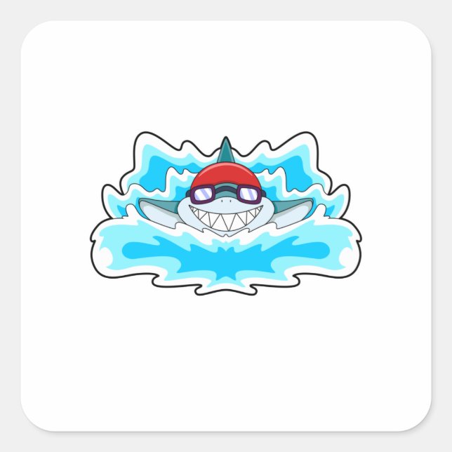 Sticker Carré Requin à nager avec lunettes de natation (Devant)