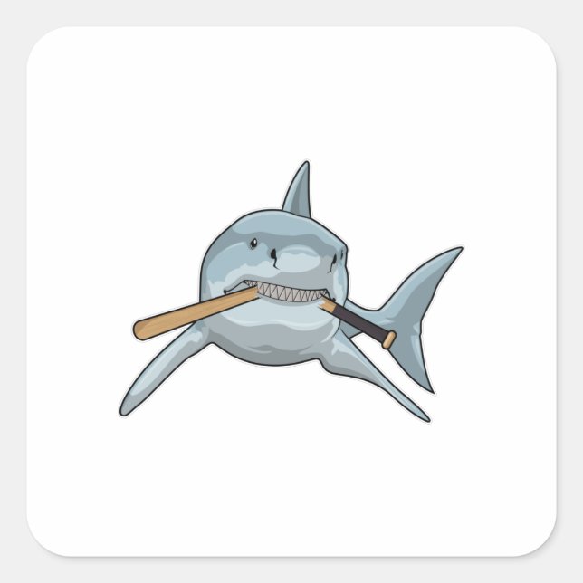 Sticker Carré Requin au baseball avec batte de baseball (Devant)