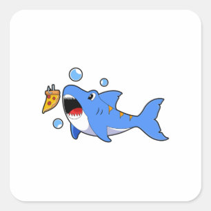 Sticker Carré Requin avec pizza comme appât