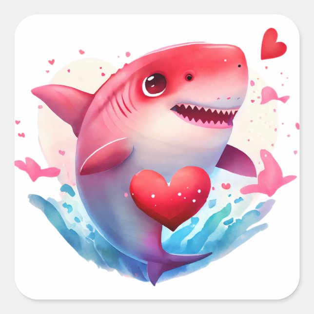 Sticker Carré Requin Cœur Mignon Saint-Valentin (Devant)