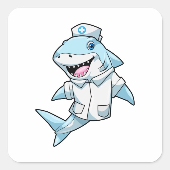 Sticker Carré Requin comme infirmière avec manteau (Devant)