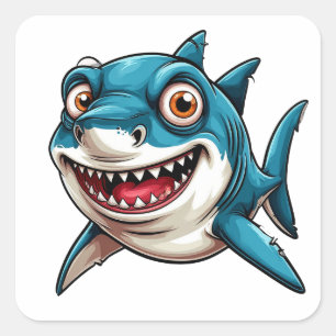 Sticker Carré Requin de dessin animé souriant nageant sous l'eau