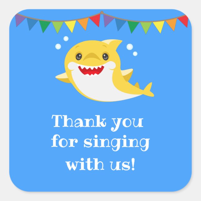 Sticker Carré Requins Océan Bleu Anniversaire Favoriser (Devant)