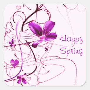Sticker Carré Ressort rose floral