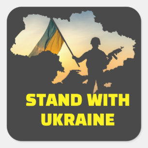 Sticker Carré Restez avec l'Ukraine avec la carte