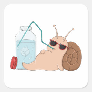 Sticker Carré Restez Hydraté – Escargot Mignon et Relaxant