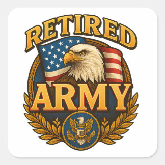 Sticker Carré Retired ARMY Design with flag & eagle
