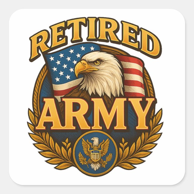 Sticker Carré Retired ARMY Design with flag & eagle (Devant)