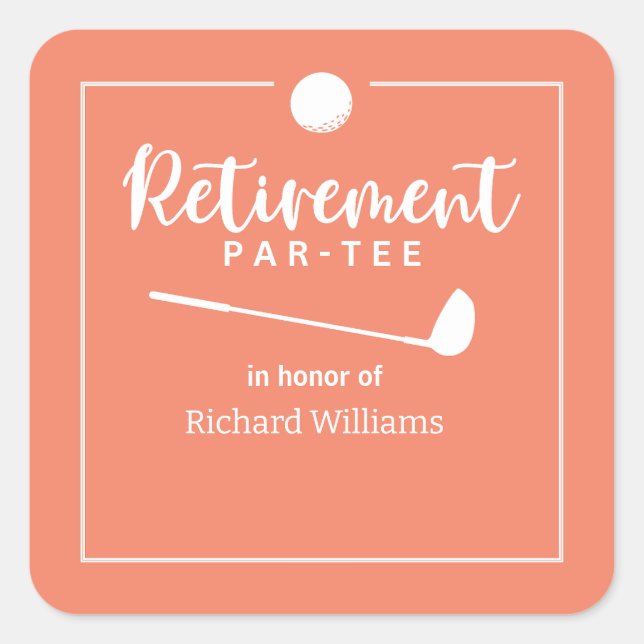 Sticker Carré Retirement Golf Ball Tee Drapeau moderne Peach (Devant)