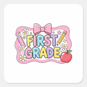 Sticker Carré Retour À L'École Bonjour Première Classe Équipe 1è