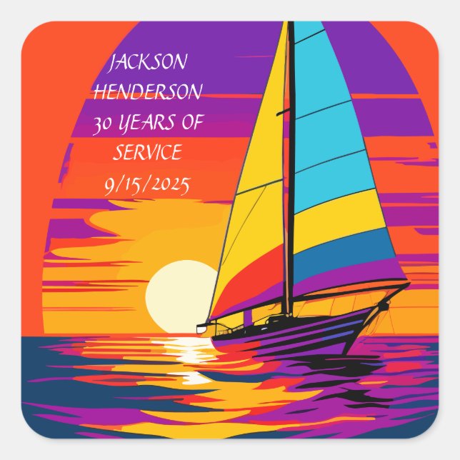 STICKER CARRÉ RETRAITE AU COUCHER DU SOLEIL GRAPHIQUE (Devant)