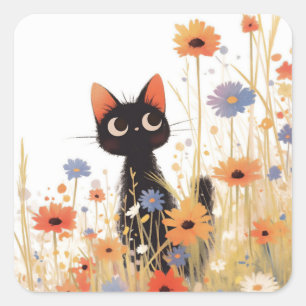 Sticker Carré Retraite Fleur du Chat Noir