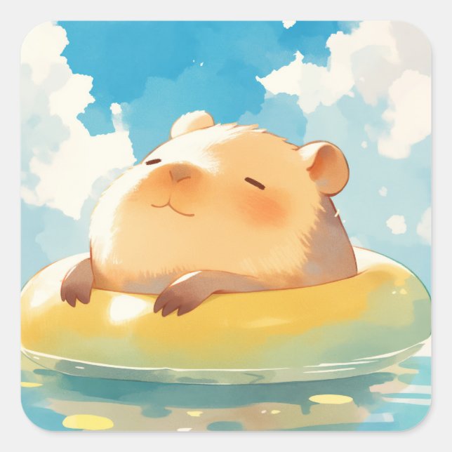 Sticker Carré Retraite paisible du capybara (Devant)