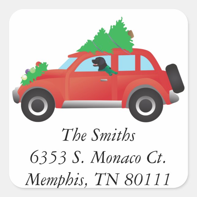 Sticker Carré Retriever à revêtement plat Chien conduisant voitu (Devant)