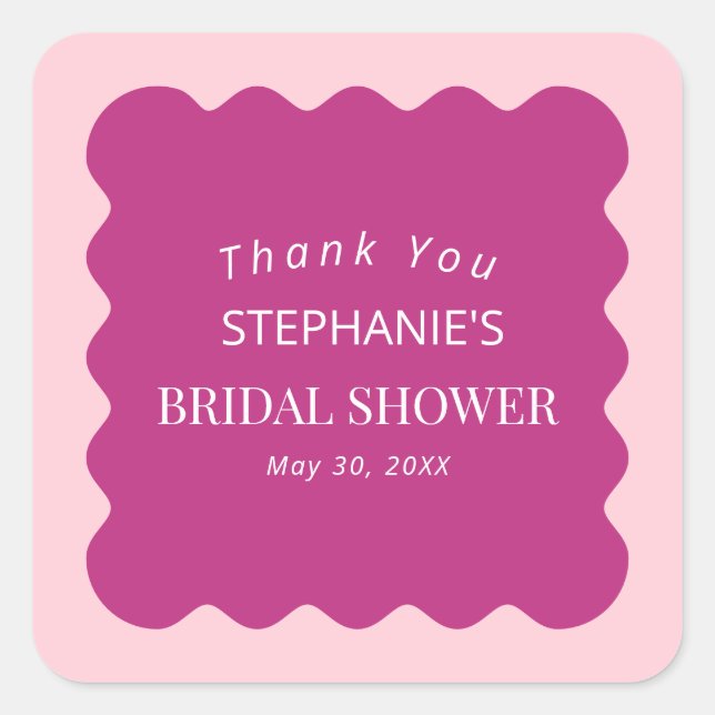 Sticker Carré Retro 1950s Wavy Edge Magenta et rose nuptiale (Devant)