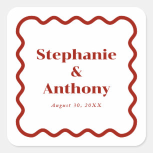 Sticker Carré Retro 1950s Wavy Edge Mariage rouge foncé
