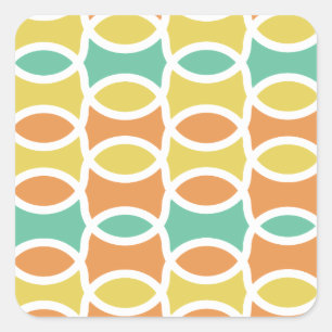 Sticker Carré Rétro 1960s Cercles Ovals Orange Or Turquoise
